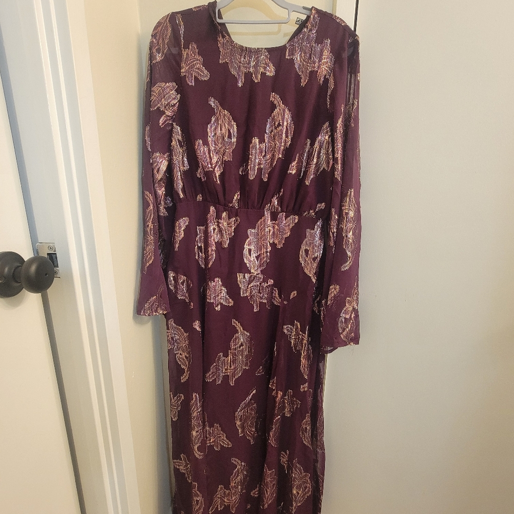 ASOS Maroon A-line Midi Cocktail Dress with Long Sleeves